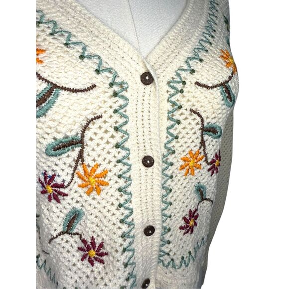 Floral Embroidered Knit Cardigan Sweater Women’s Medium Cottagecore Twee Boho - Picture 3 of 7